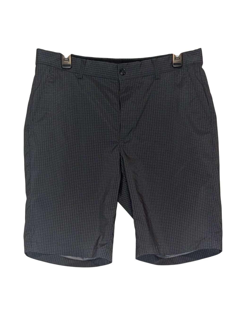 Greg Norman Everbest Dark Gray Grid Patterned Athletic Golf Shorts Size 32
